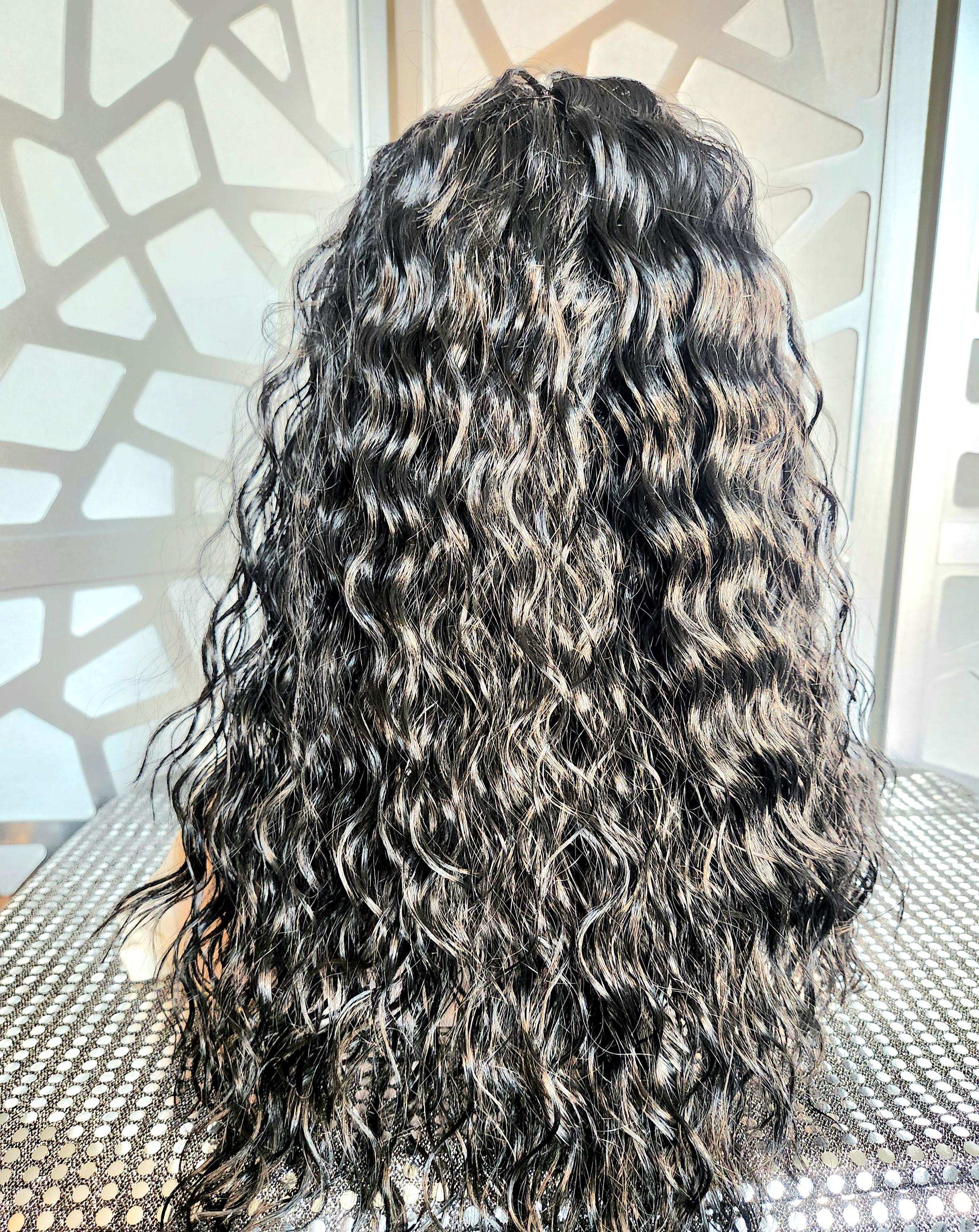 Long black wavy 13x6 Freepart human hair Blende The Stylist Human Hair Blend Pre Plucked 13x6 Invisible HD  main image 2