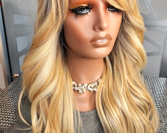613 Blonde Wig With Bangs Human Hair Blend - Etsy display picture 2