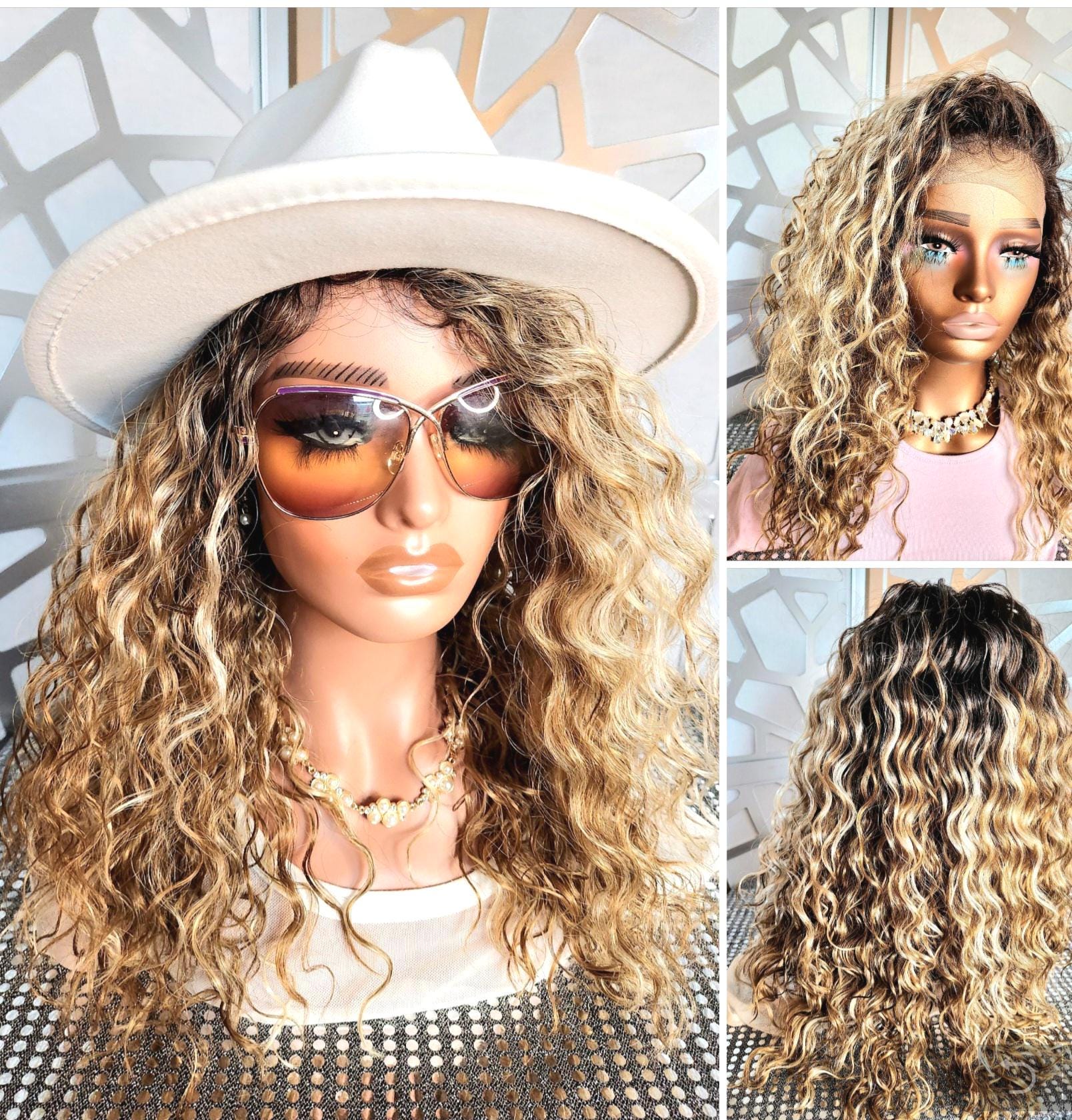 Blonde mix Beach waves Lacefront Wig 2029 Lace Wig Beach Wave - Etsy main image 4