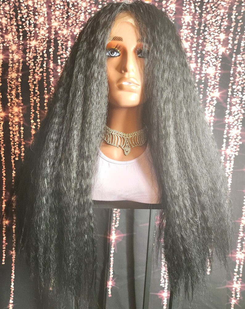 Long Straight Lace Front Wig Black Human Hair Blend Freeparting 13x4 4