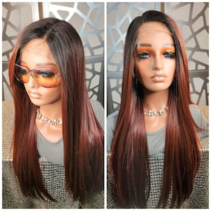 Ombre Auburn Lace Front Wig: Human Hair Blend, Glueless, 22&quot;