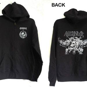 May include: Black zippered hoodie with a white logo on the front that says "AXXION" and a white graphic on the back that says "AXXION The Rise of The Serpent King".