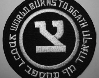 WORLD BURNS To DEATH - embroidered patch severed head of state kegcharge