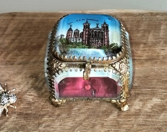 Antique Napoleon III French Jewelry Box, Antique French Ormulu Trinket Box, Beveled Glass Jewelry Box