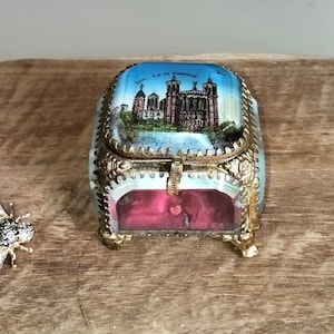 Antique French Jewelry Box, Antique French Ormulu Trinket Box, Beveled Glass Jewelry Box