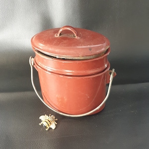 French Vintage Enamel Lunch Pail, French Vintage Enamel Lunch Box, Picnic Food Canister, Farmhouse Decor, French Enamel, Kitchen Decor