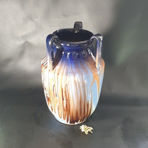 Keramik Dreigriffkrug, Blau Weiß Braun Krug, Steinzeug, Keramikvase, Vintage Vase