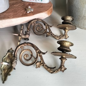 French Bronze Antique Vintage Candle Sconces - Antique French Wall Mounted Candle Holders - French Wall Candle Sconces - Piano Sconces