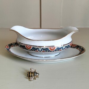 Molheira francesa antiga, jarra de molho de pedestal de porcelana, molheira com base acoplada
