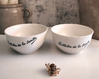 Bols à rillettes en céramique avec texte « Rillettes de la Sarthe » - Paire de bols de service en pâté blanc - Décoration de cuisine vintage