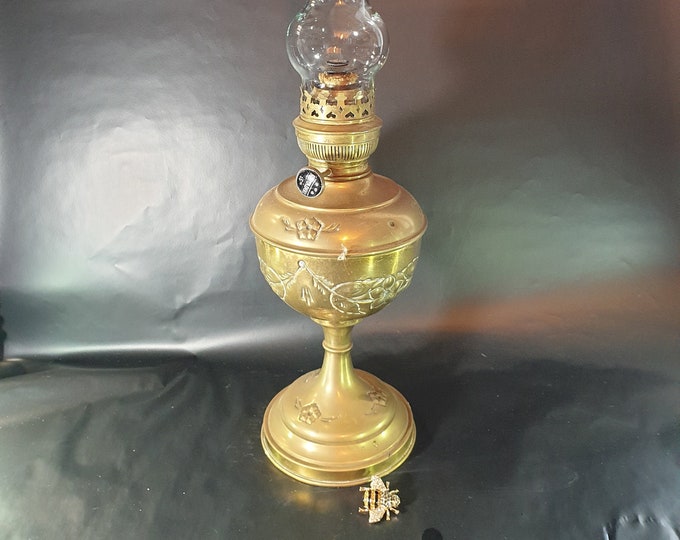 Matador Brass Oil Lamp, Vintage Kerosene Lamp, Large Brass Oil Lamp