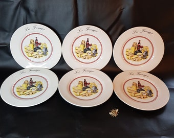 Vintage French Porcelain Side Plates, Six French Bruschetta Plates, Painted Side Plates