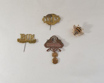 Vintage French Military Pins Set, Brass Conscription Badges, WW1 Armistice Conscript Service, Militaria Collectible