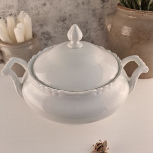 Antique French Ironstone Tureen - Soupiere - French Ironstone White Tureen - Antique French Ironstone Serving Dish - Antique White Tureen