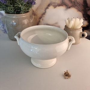 Antique French Ironstone Tureen - Antique White Tureen - Vintage Ironstone Serving Dish - French Ironstone Serving Bowl