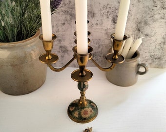 Wonderful Bronze and Painted Candelabra - Five Arm Candle Holder - Candelabra Centerpiece