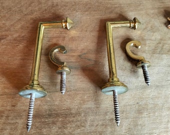 French Vintage Brass Curtain Tie Backs, Curtain Hooks, Vintage French Curtain Tie Backs, Vintage Holdbacks