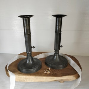 Vintage French Pewter Candlesticks, Candlestick Holders, Pair of Heavy Solid Pewter Vintage French Candlesticks
