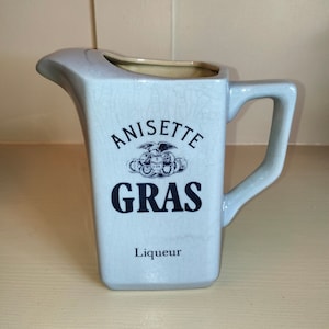 French Vintage Water Jug, Vintage French ANISETTE GRAS Liqueur Jug, French Cafe Water Jug, Baby Blue Water Jug