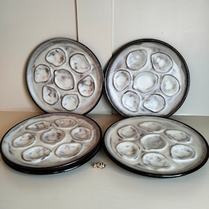 Vintage French Oyster Plates, Vintage French Plates, Vintage Oyster Plates, French Ceramic Oyster Serving Plates