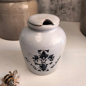 Vintage French Grey Poupon Dijon Mustard Jar, Dijon Sarreguemines, Vintage Ceramic Jar with lid