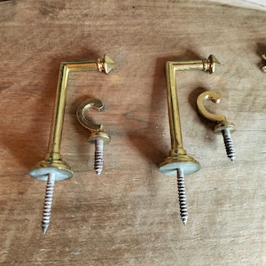 French Vintage Brass Curtain Tie Backs, Curtain Hooks, Vintage French Curtain Tie Backs, Vintage Holdbacks