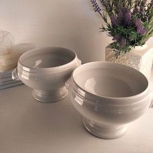 French Vintage Large Lions Head Serving Bowls, French Vintage White Ironstone Tureen, Soup Serving Bowls, White Porcelain Jardinière