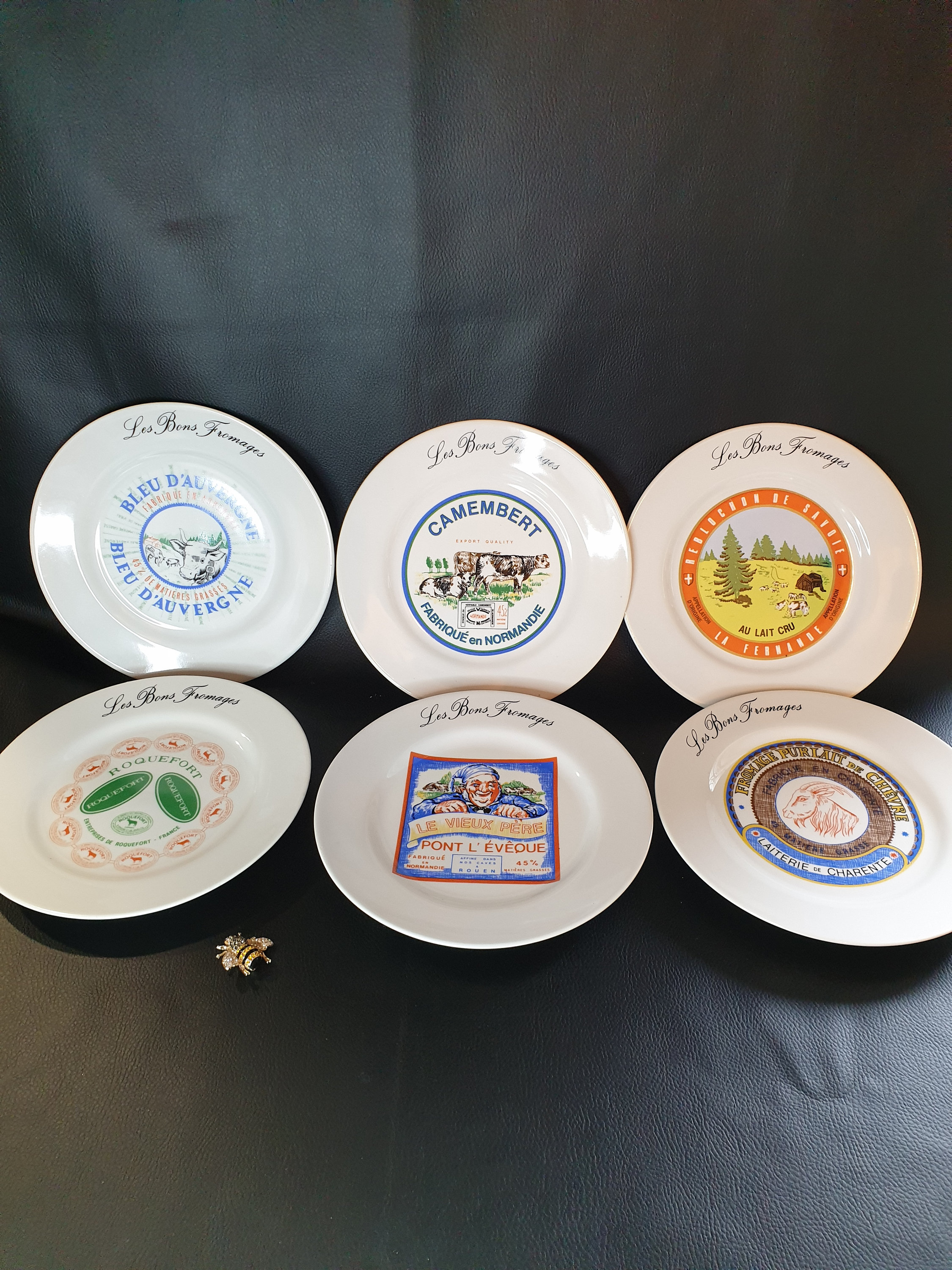 Assiettes Gien en Porcelaine Fabriquées France, Rare Vintage Français Fromage Plate Set, Cheese Set