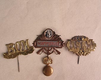 Vintage French Military Pins Set, Brass Conscription Badges, WW1 Armistice Conscript Service, Militaria Collectible