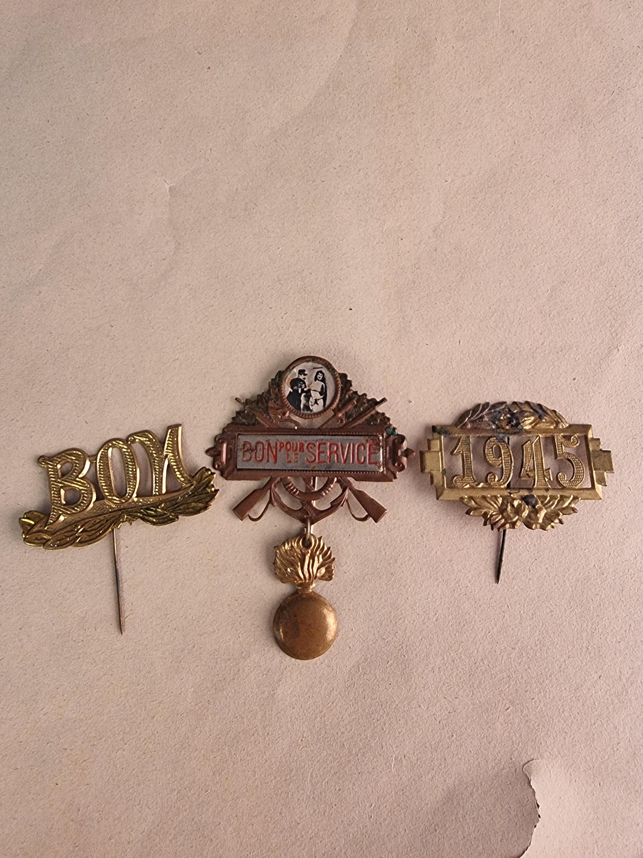 Vintage French Military Pins Set, Brass Conscription Badges, WW1 Armistice Conscript Service, Militaria Collectible