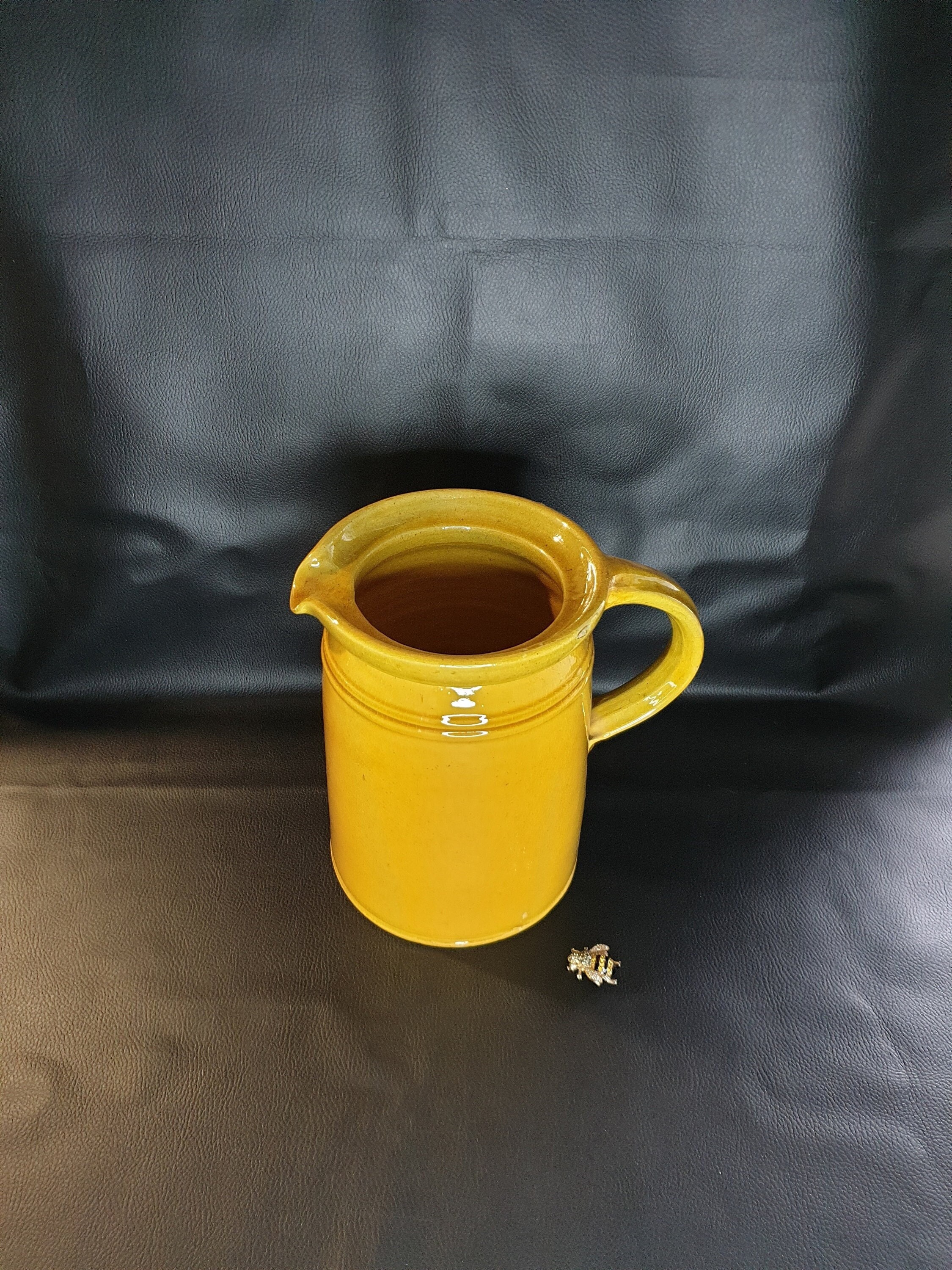 Pichet en Faïence Vintage Français, Émaillée, Conteneur de Cuisine Rustique Ferme, Cruche Ocre, Gran