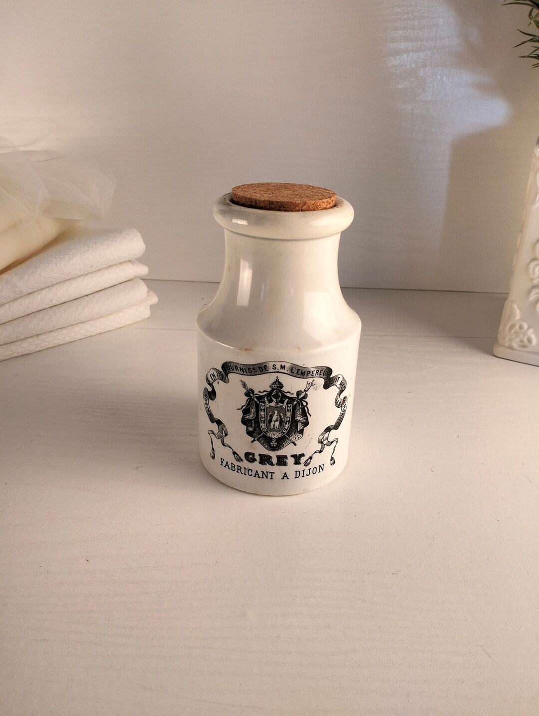French Antique Dijon Mustard Jar, Vintage GREY Dijon Jar With Black ...