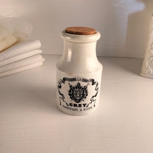 French Antique Dijon Mustard Jar, Vintage GREY Dijon Jar with Black Transfer, Advertising pot, French Kitchen Decor