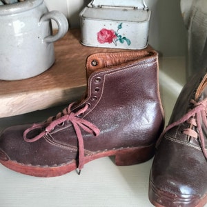 Antique French Childrens Leather Boots, Antique French School Clogs, French Sabot Child&#39;s Clogs, Childrens Boots