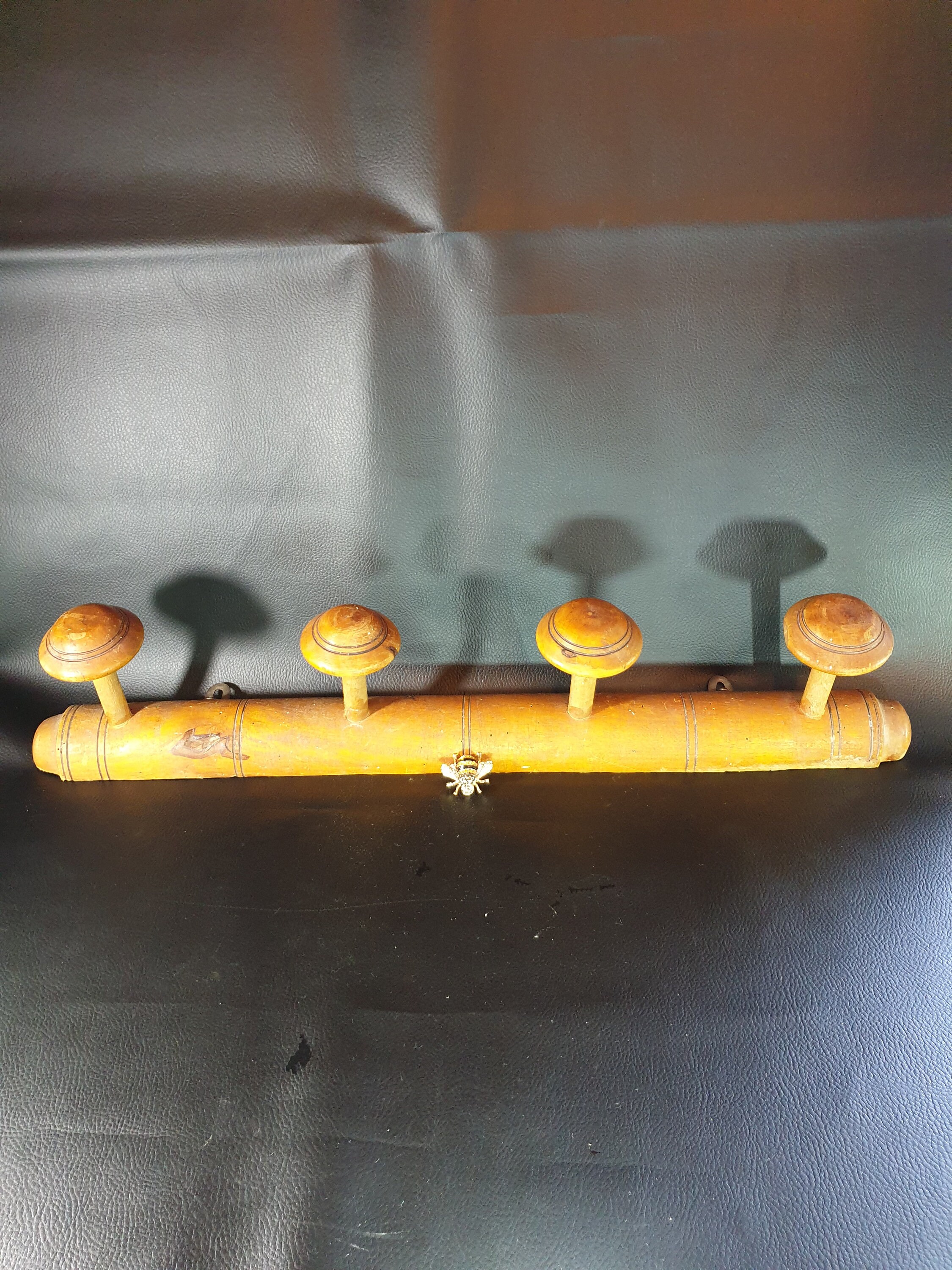 Porte-Manteau Vintage Français, Porte-Manteau Crochet à 4 Fuseaux, en Faux Bambou, Champignons Bois 