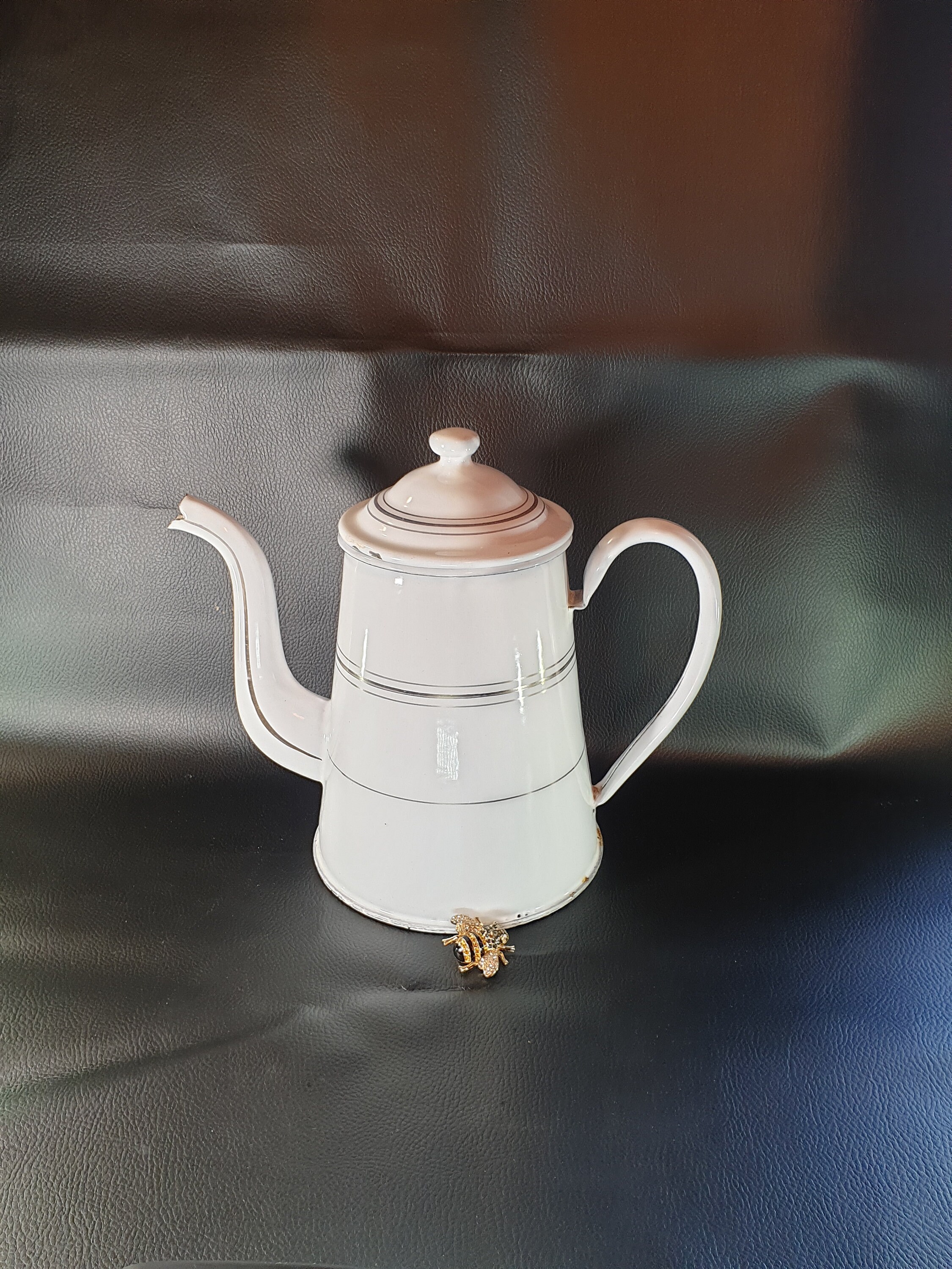 Cafetière en Émail Français Blanc, Café Biggin Ancien, Cafetière Vintage Émail