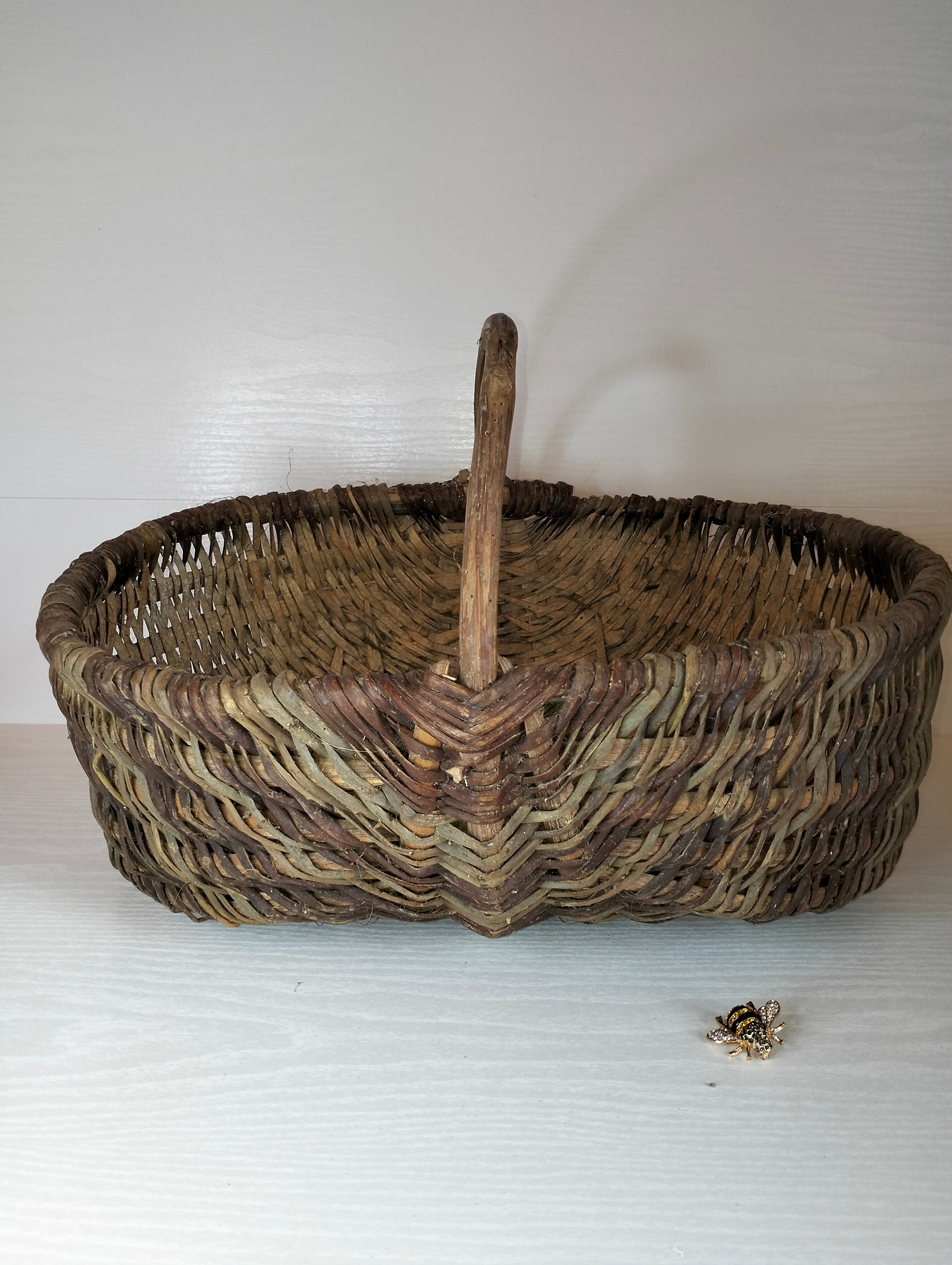 Panier vintage en osier pour cantre de pêche, lanières en