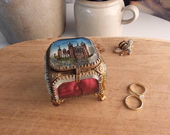 Antique French Ormolu Jewelry Box, Beveled Glass Trinket Box