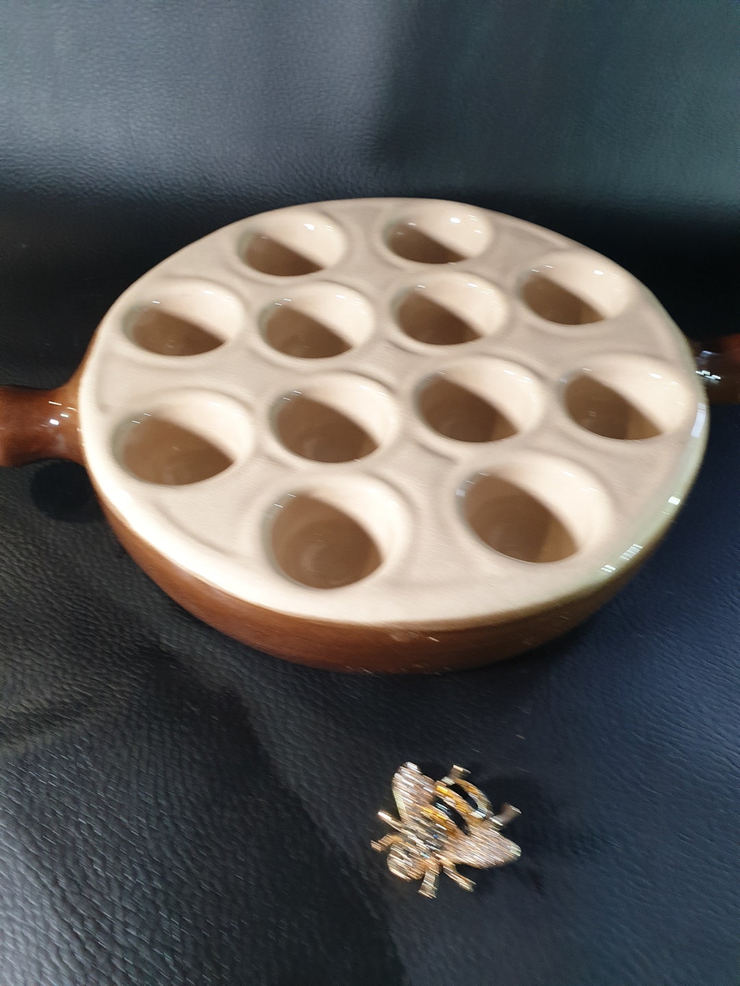 Stoneware Escargot Plate, French Vintage Handmade Escargot Plate, Snail