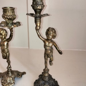 Vintage French Brass Cherub Candlestick, Antique Brass Candle Holder, Cherub Angel, Vintage Candlestick, Art Nouveau style Candlestick