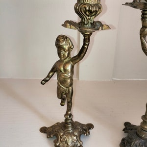 Vintage French Brass Cherub Candlestick, Antique Brass Candle Holder, Cherub Angel, Vintage Candlestick, Art Nouveau style Candlestick