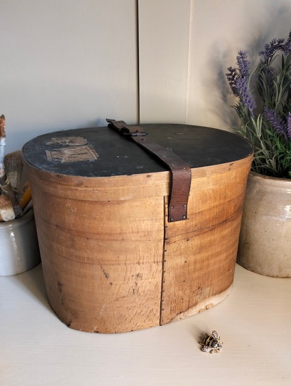 Antique French Wooden Hat Box, Wooden Hat Box, Ha… - image 2