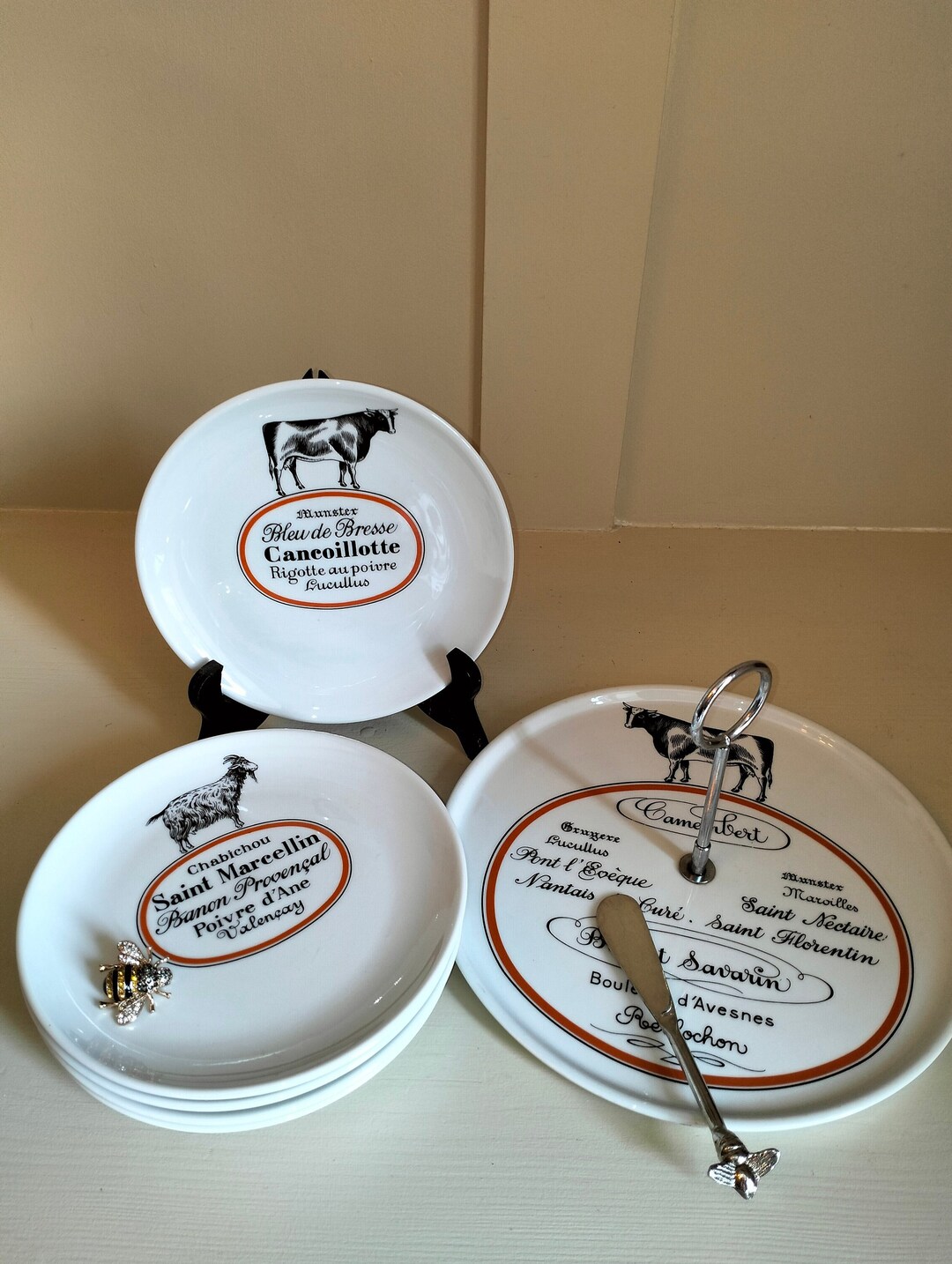 Vintage French Cheese Plate Set, Porcelaine D'auteuil Cheese Plates