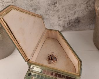 French Vintage Piano Jewelry Box - Beveled Glass Display Case