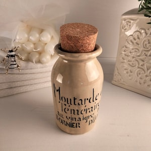 Vintage French Mustard Jar, Vintage French Mustard Poupon Pot, Stoneware Moutarde Fin, Farmhouse Kitchen Decor
