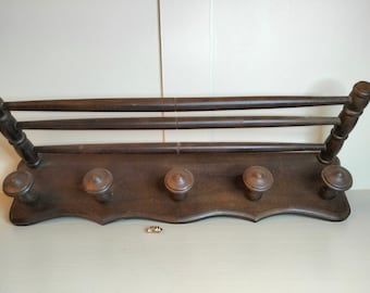 Vintage French Wooden Hat & Coat Rack, Vintage Wall Mounted Wooden Coat Rack with Shelf, Coat Rack Shelf