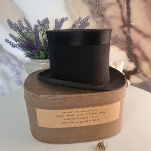 Genuine French Antique Top Hat - 1910s Antique Top Hat with Original Hat Box - Black Beaver Top Hat