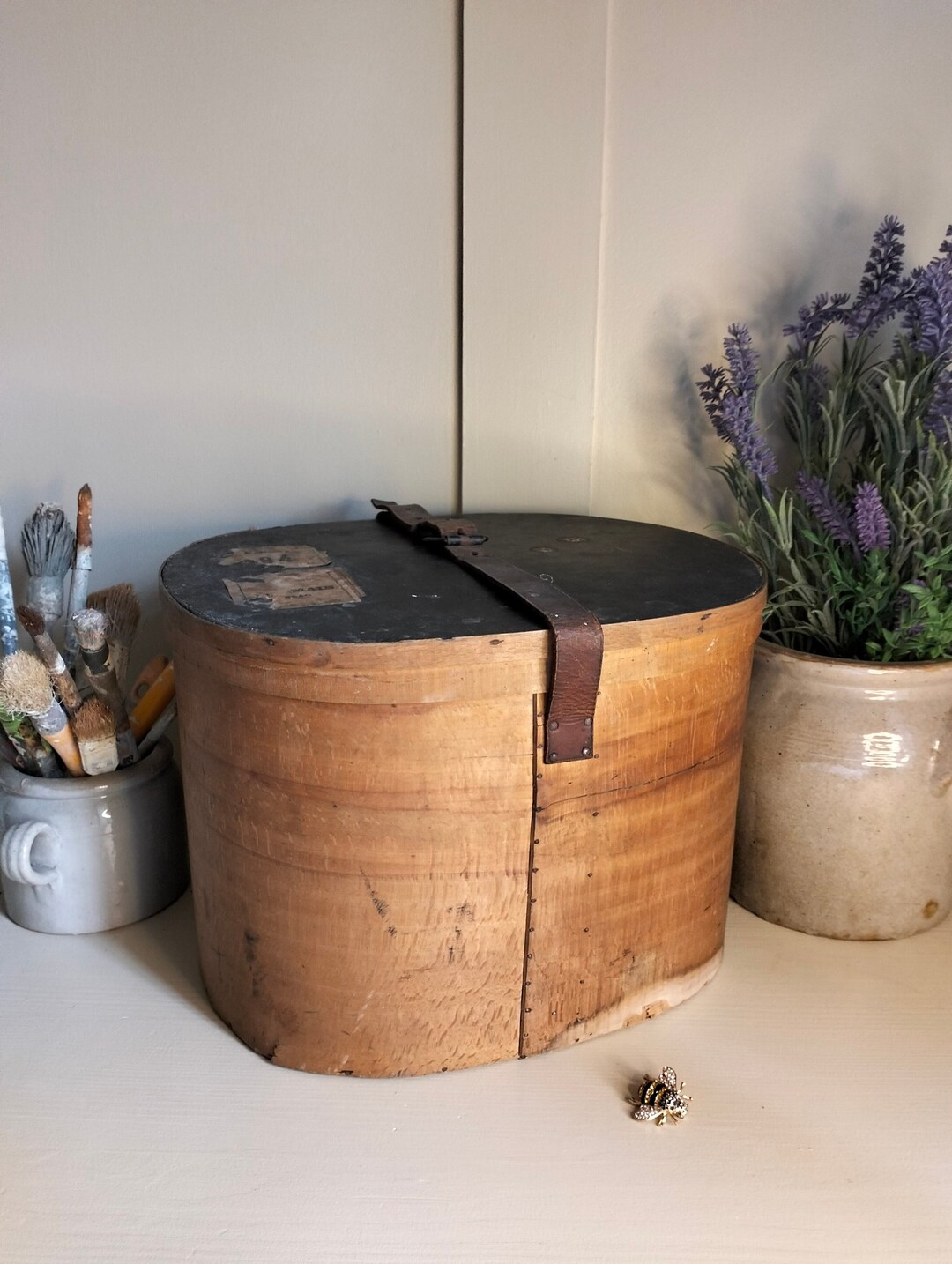 Antique French Wooden Hat Box, Wooden Hat Box, Hat Box With Leather Strap Etsy