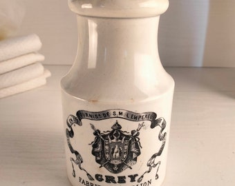 French Antique Dijon Mustard Jar, Vintage Grey Advertising Pot