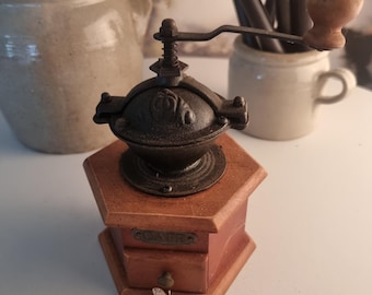Vintage Wooden Coffee Grinder, Manual Coffee Mill, Cafe Decor